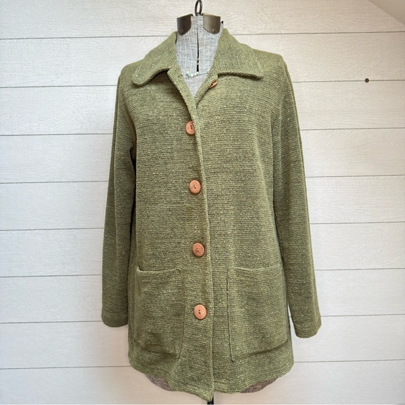 The Territory Ahead Jackets & Blazers - Territory Ahead Olive Green Textured Knit Jacket | Cozy Button Front | L